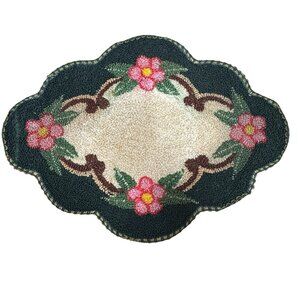 Vintage Dollhouse Dining Room  Rug Handmade Floral Embroidered Victorian 9.5 X 7